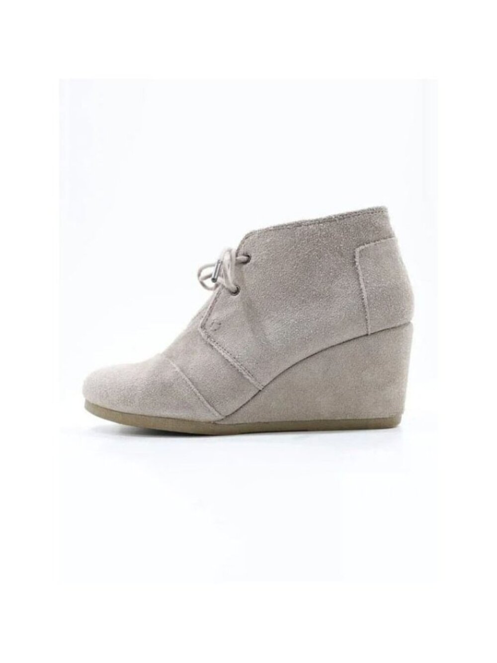 Toms Kala Gray Beige Suede 3" Wedge Heel Lace-Up Booties - 8